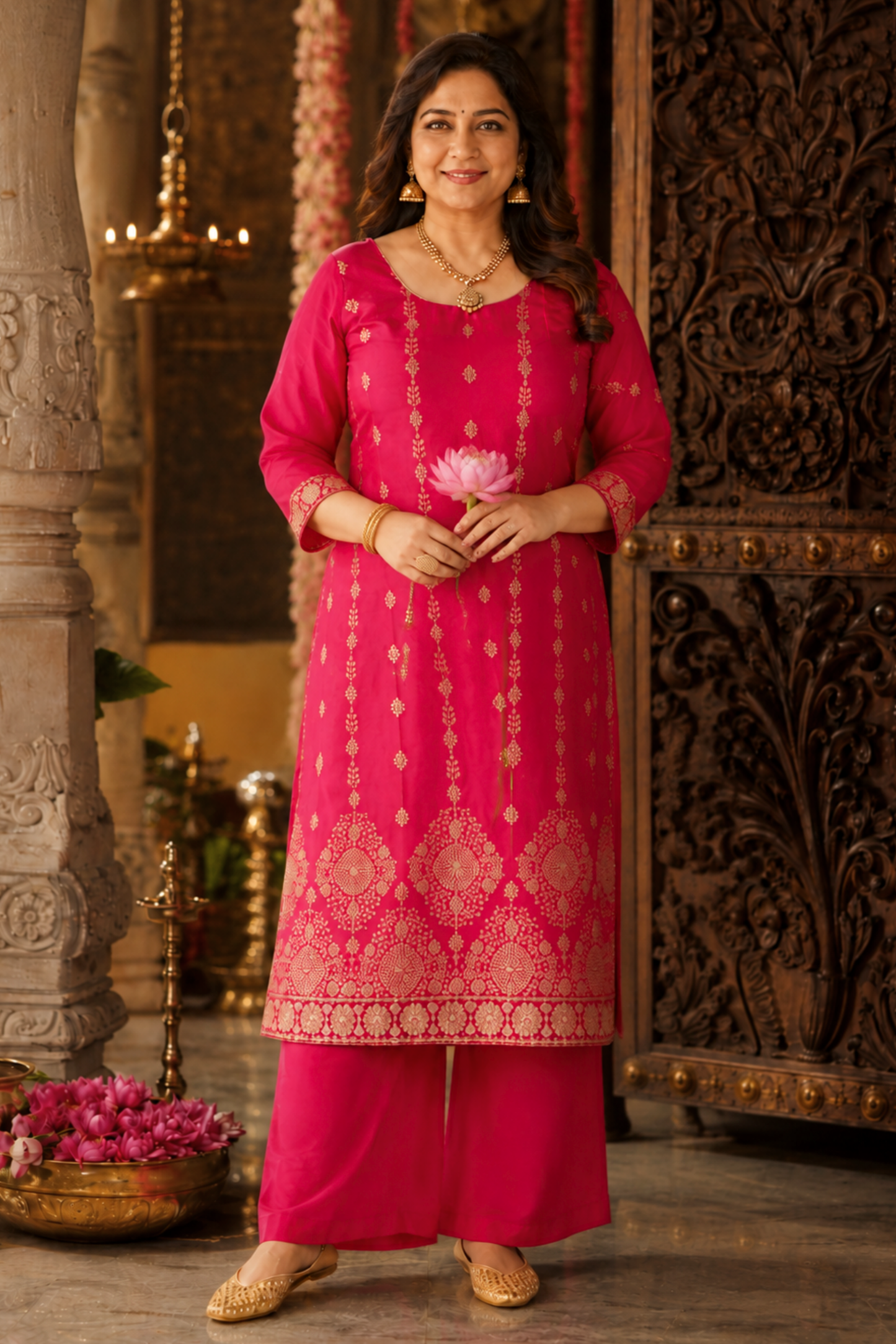 Varnika Pink Jacquard Silk Suit