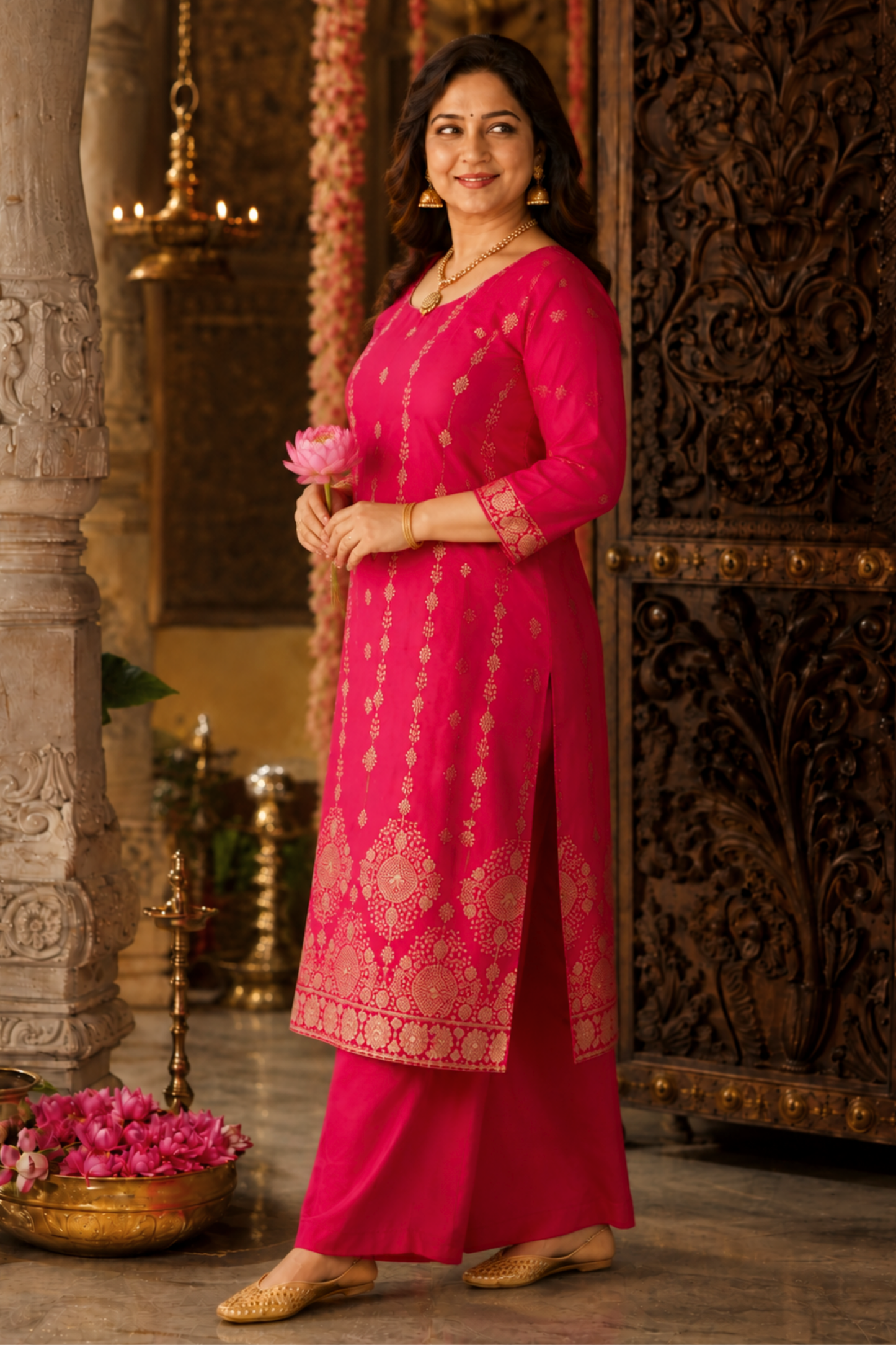 Varnika Pink Jacquard Silk Suit