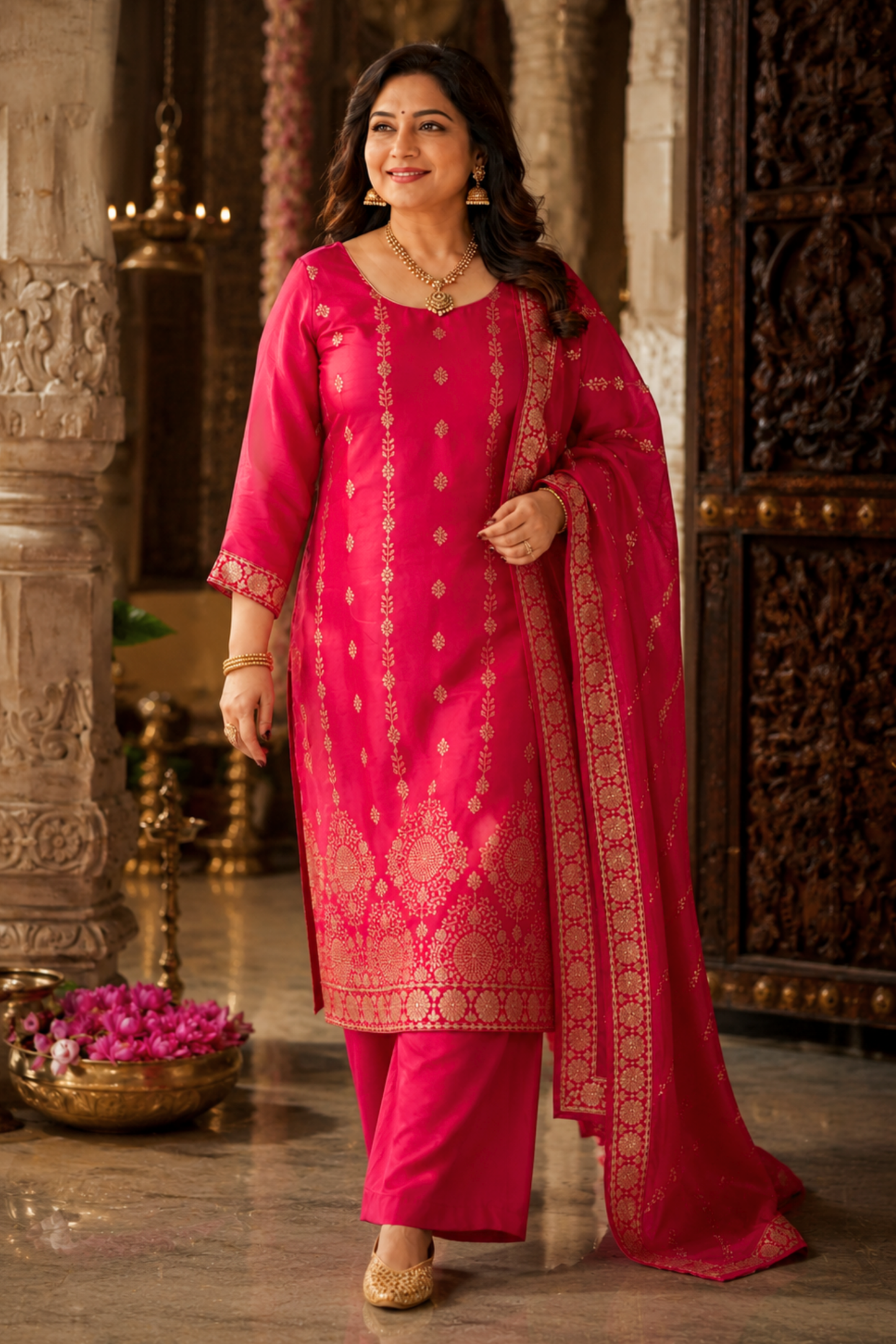 Varnika Pink Jacquard Silk Suit