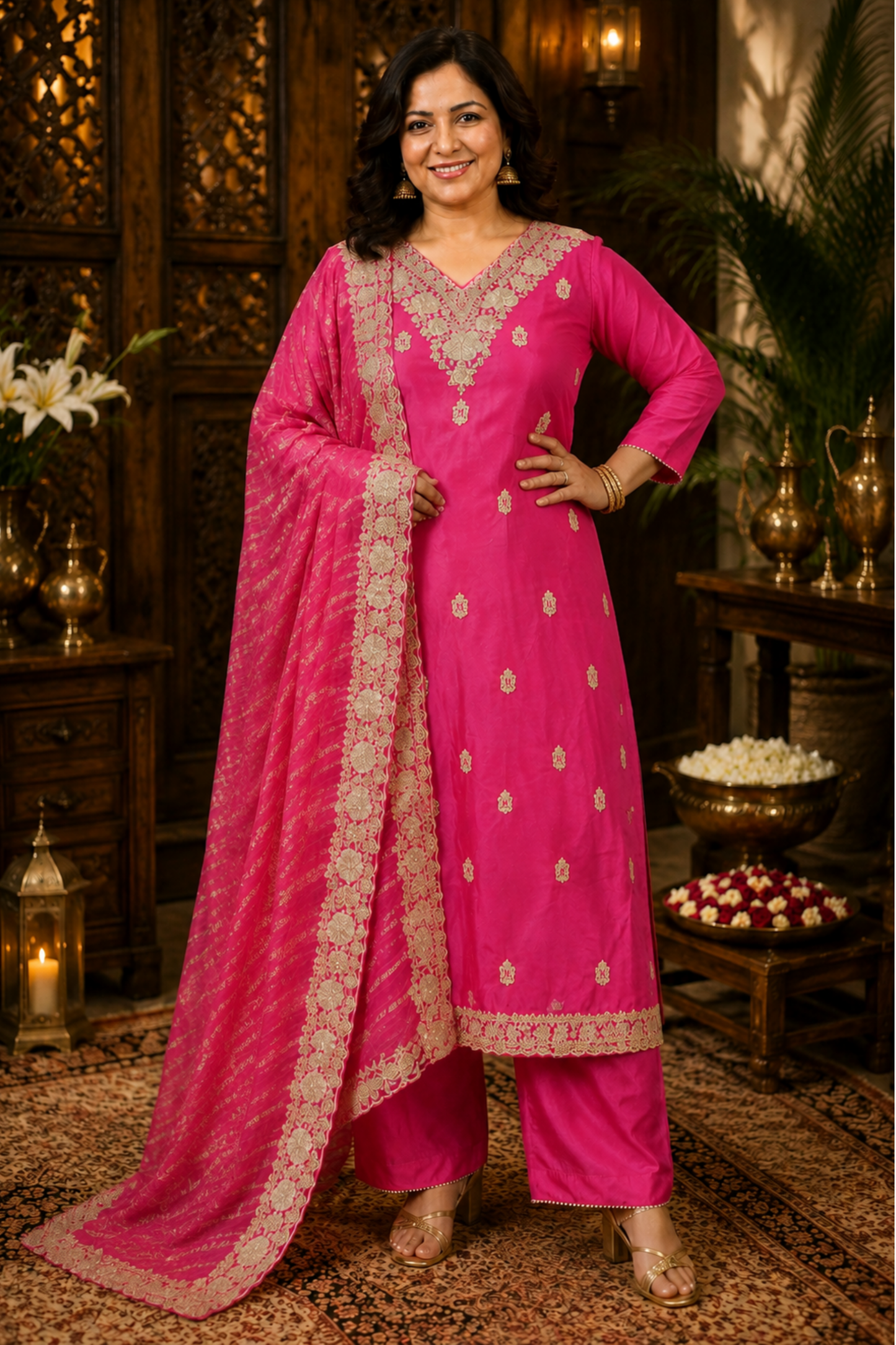 Iresha Magenta Suit Set With Zari Embroidery