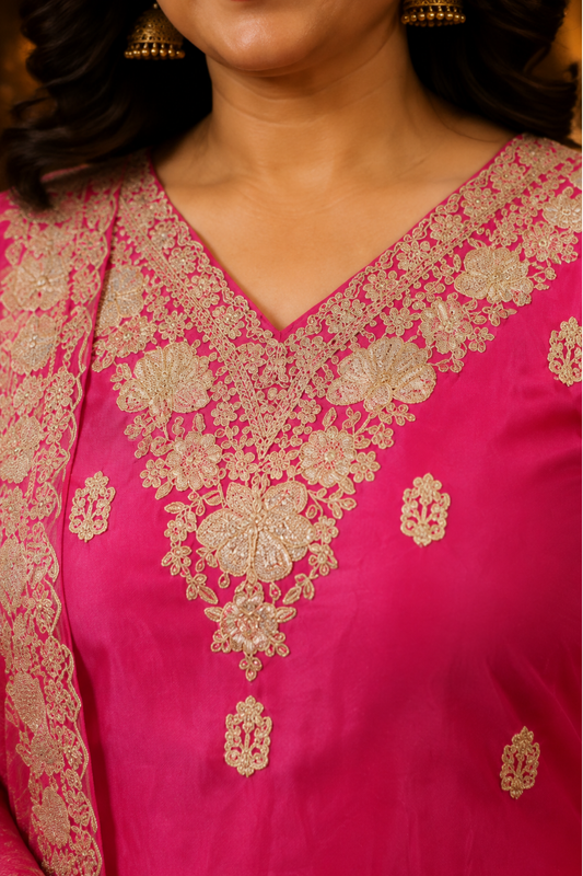 Iresha Magenta Suit Set With Zari Embroidery