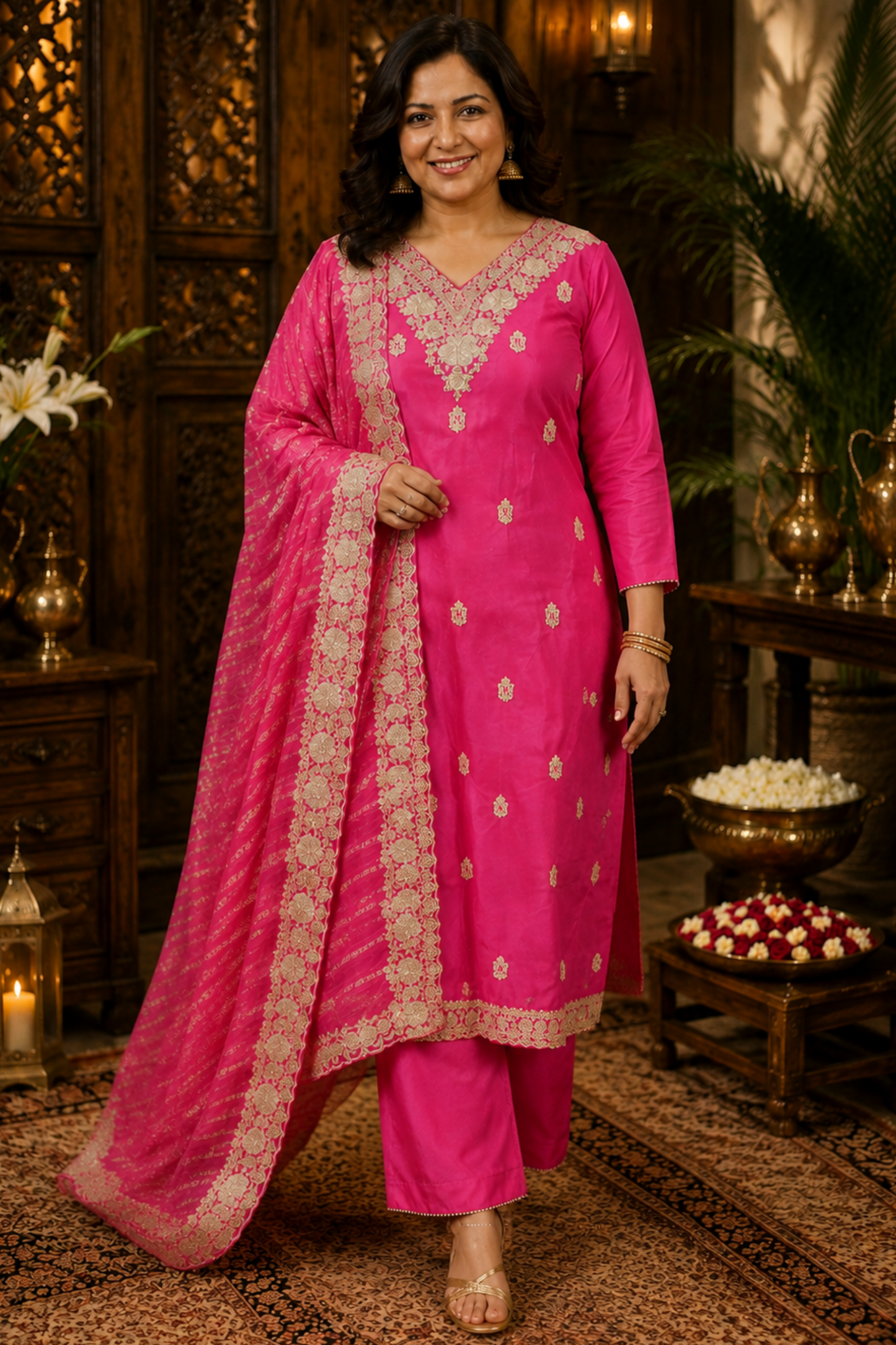 Iresha Magenta Suit Set With Zari Embroidery