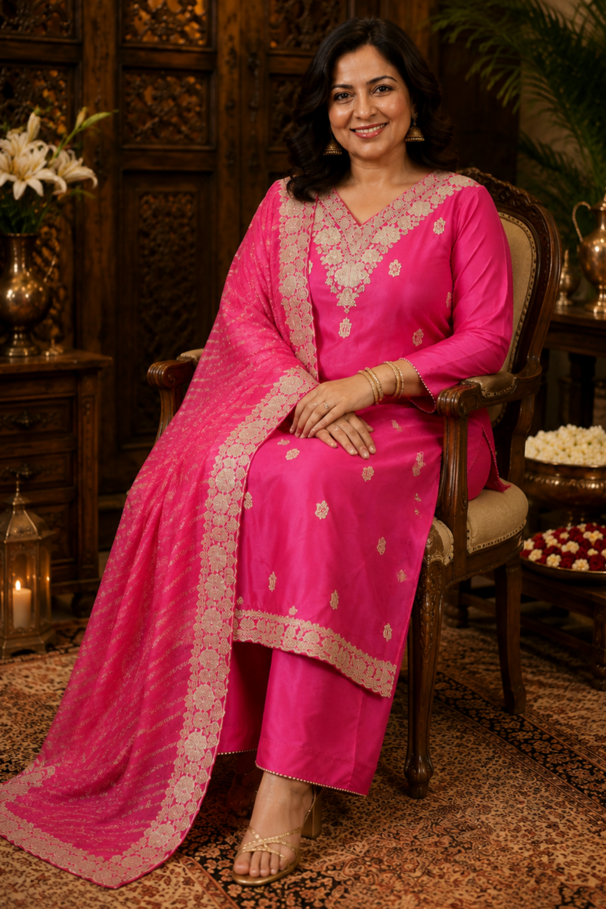 Iresha Magenta Suit Set With Zari Embroidery