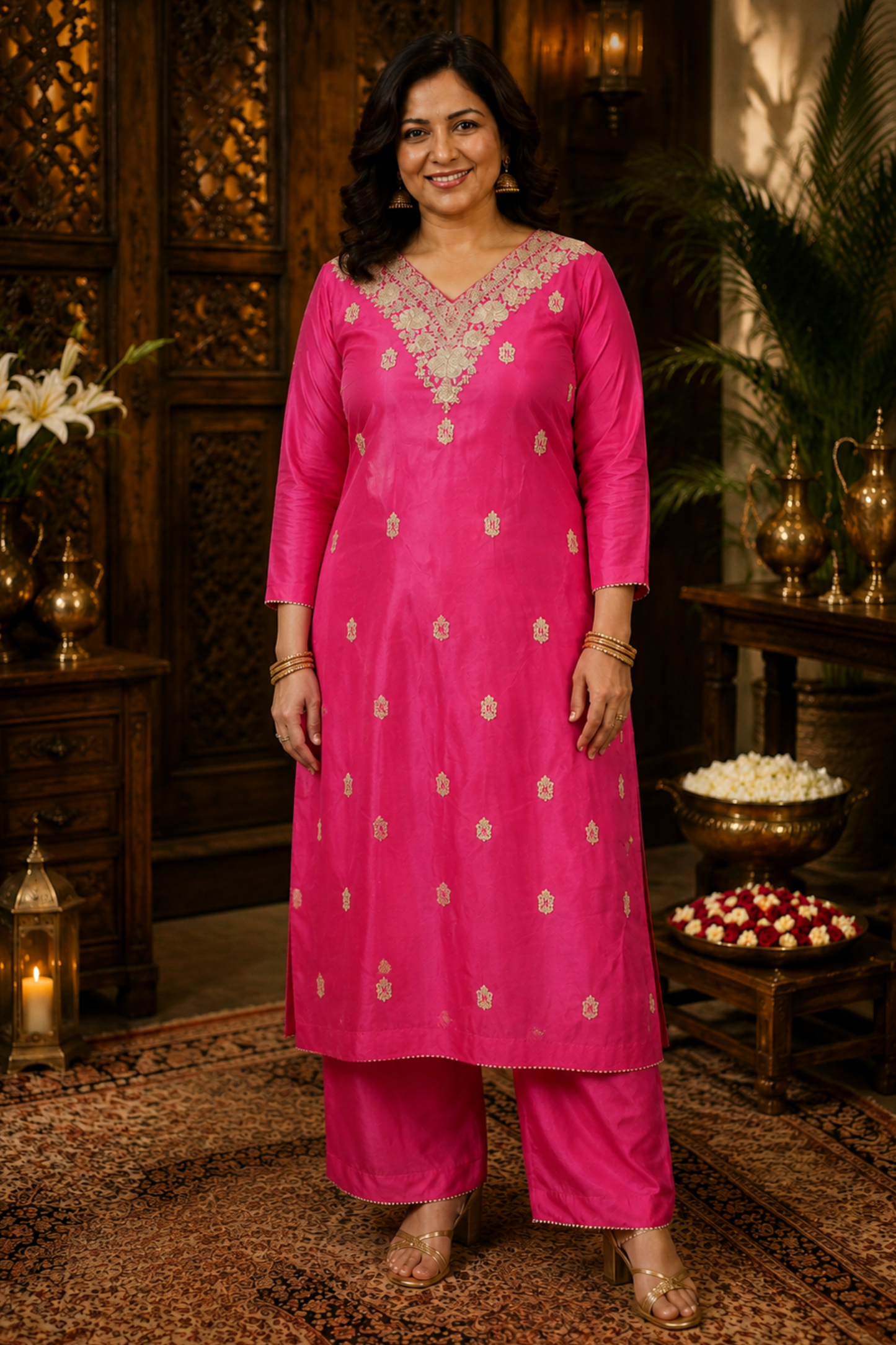 Iresha Magenta Suit Set With Zari Embroidery