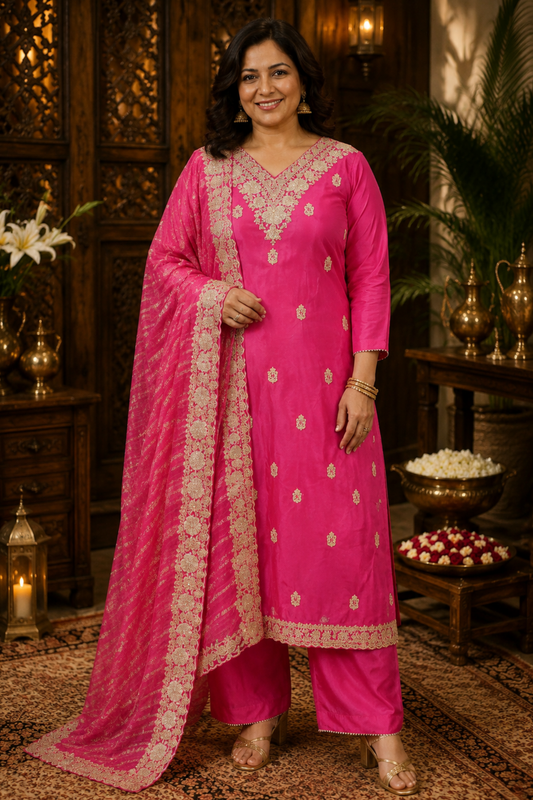 Iresha Magenta Suit Set With Zari Embroidery