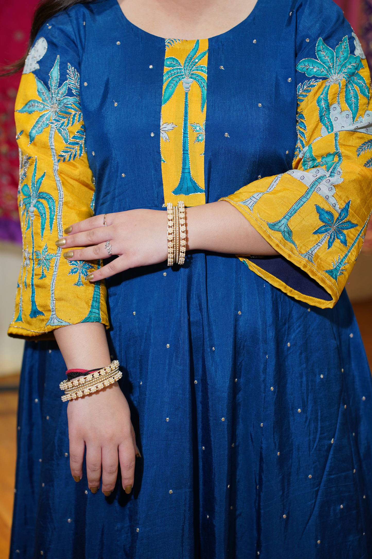 Mahika Blue Silk Dress with Exquisite Motifs
