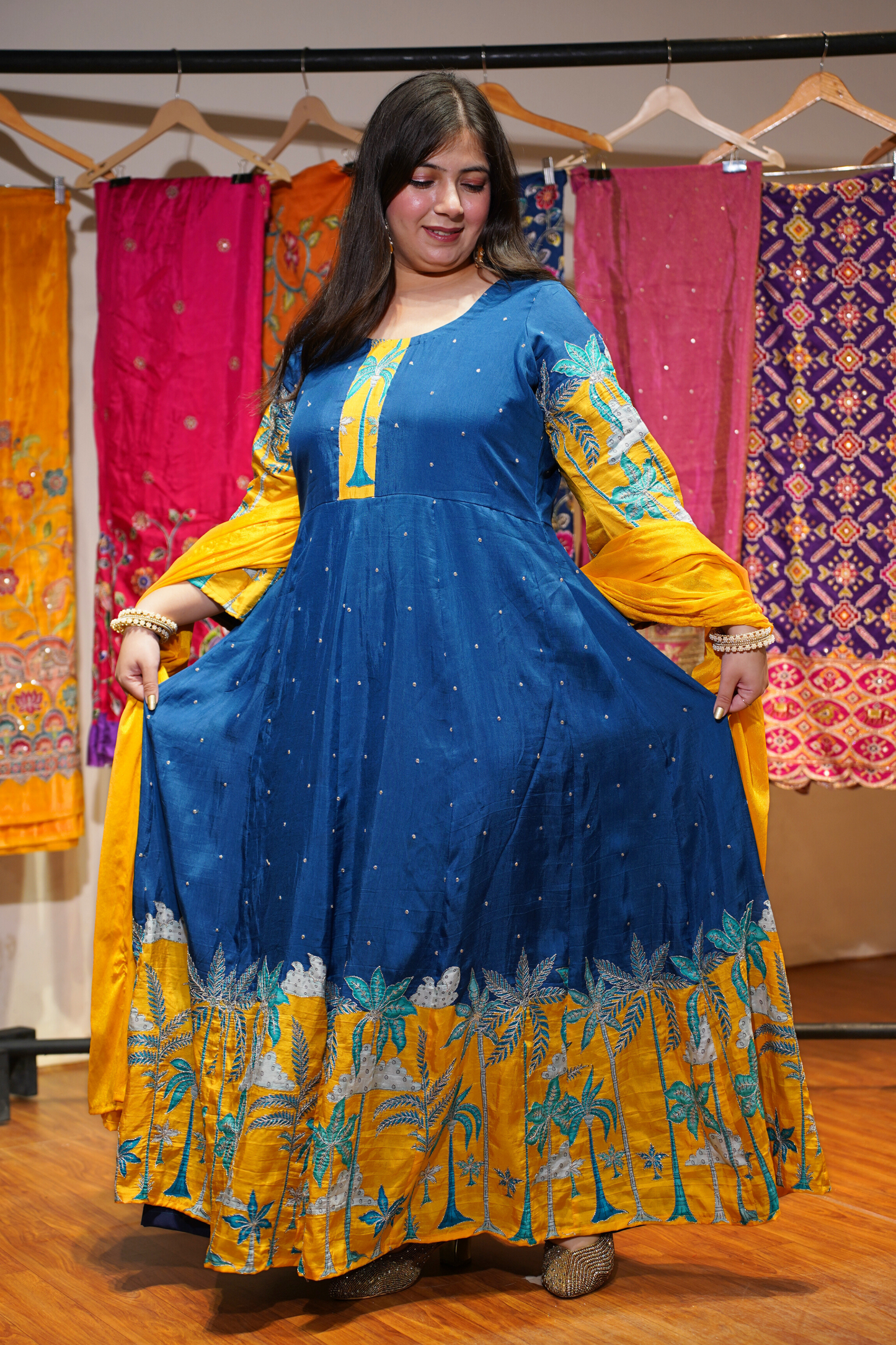 Mahika Blue Silk Dress with Exquisite Motifs