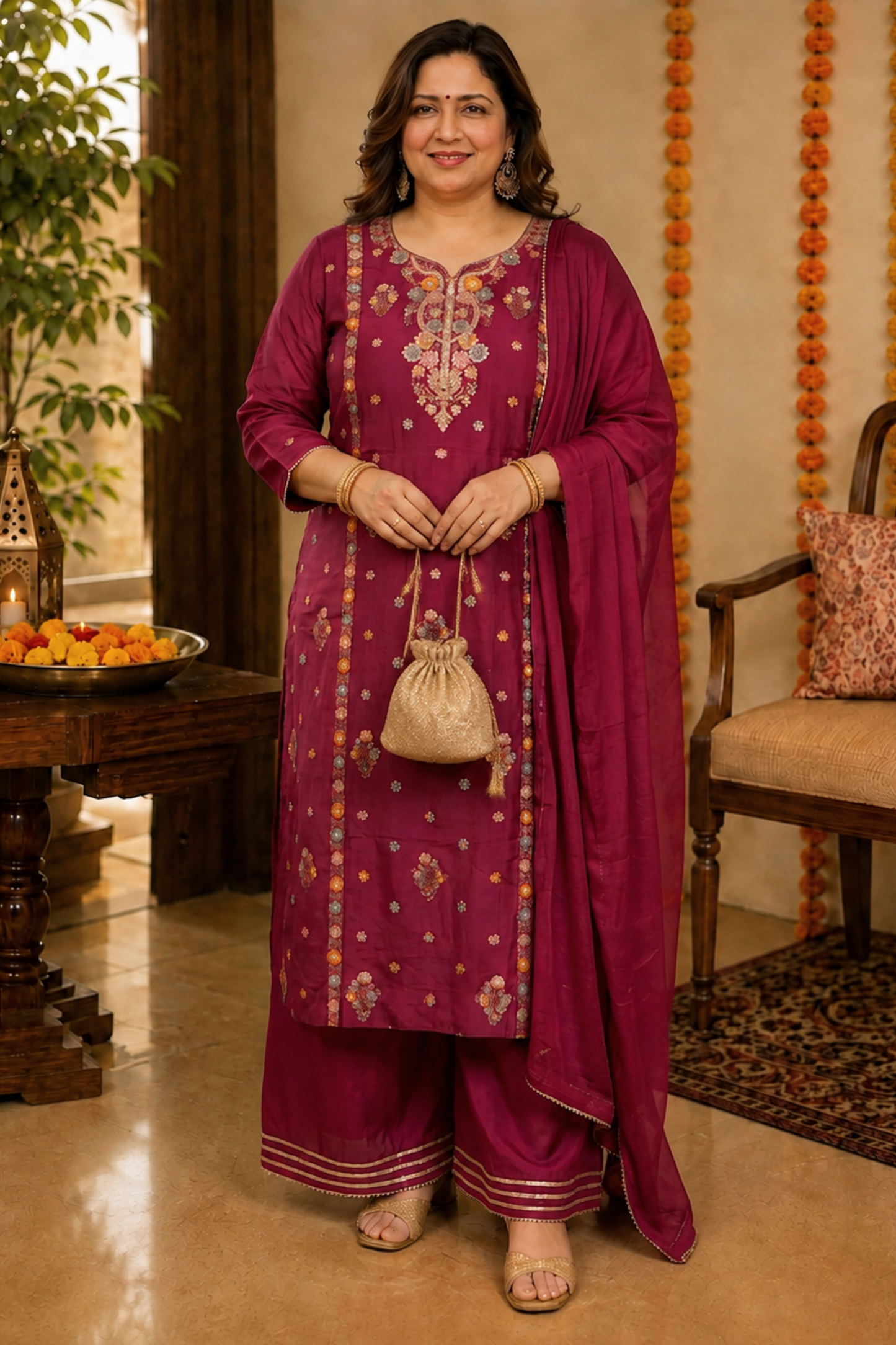 Gulnaar Scarlet Chinon Sharara Suit