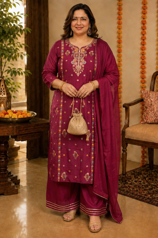 Gulnaar Scarlet Chinon Sharara Suit