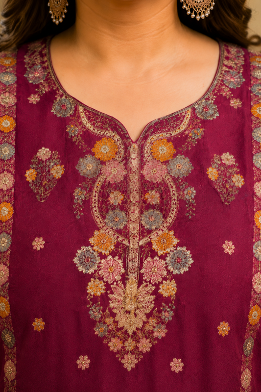 Gulnaar Scarlet Chinon Sharara Suit