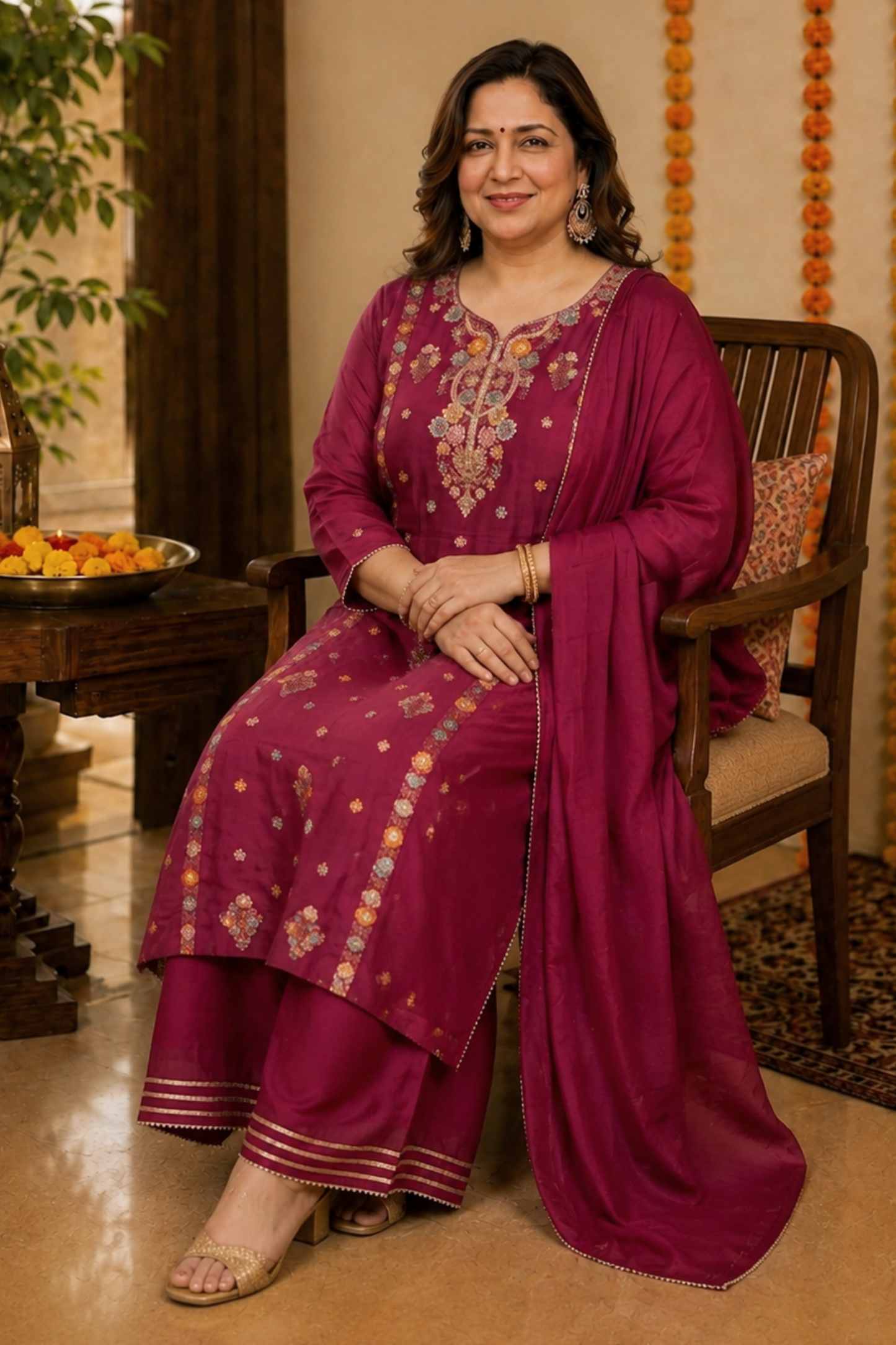Gulnaar Scarlet Chinon Sharara Suit