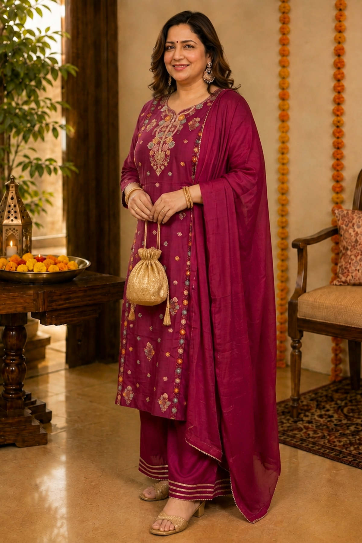 Gulnaar Scarlet Chinon Sharara Suit