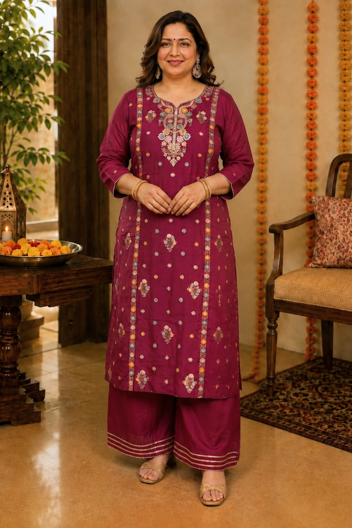 Gulnaar Scarlet Chinon Sharara Suit