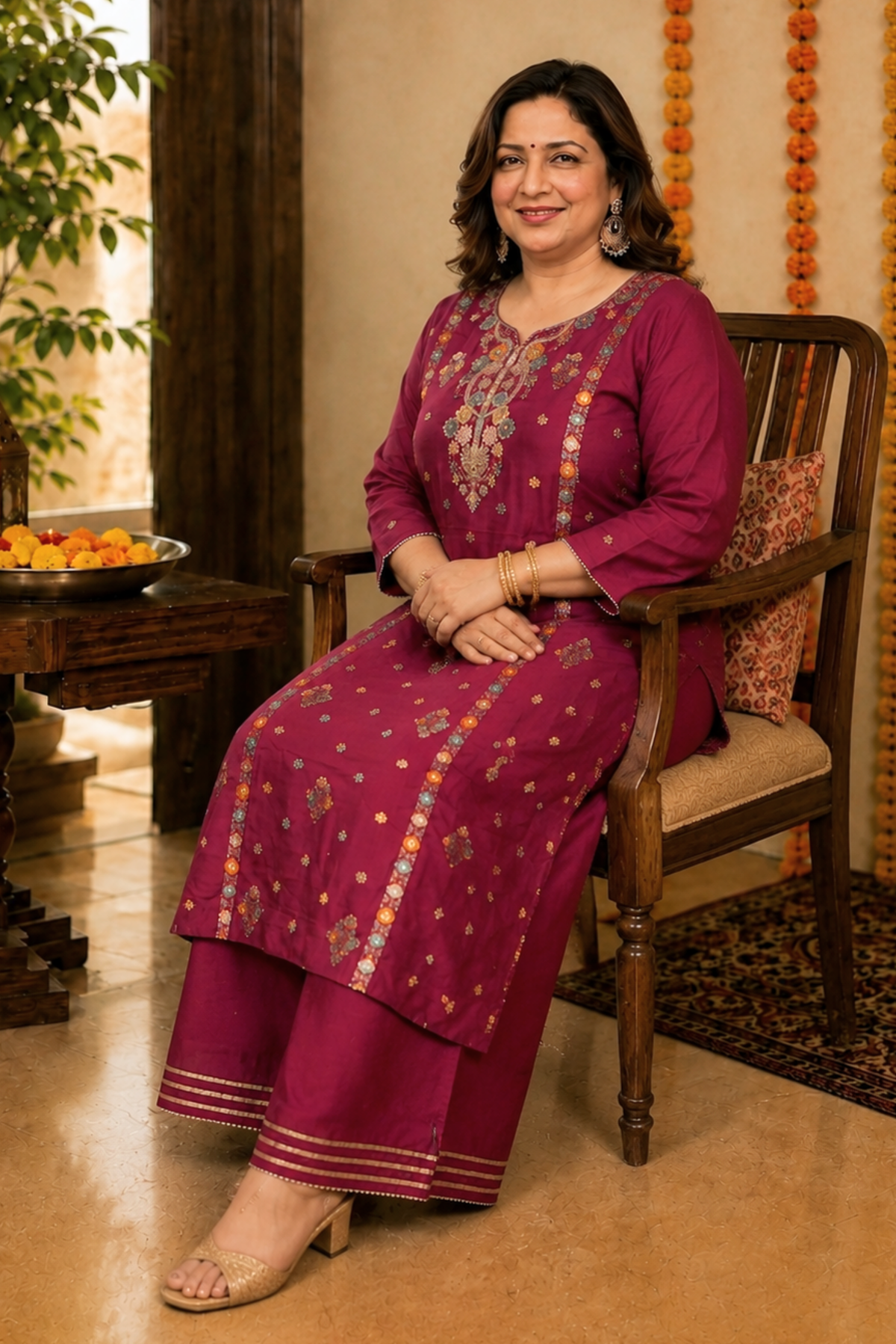 Gulnaar Scarlet Chinon Sharara Suit