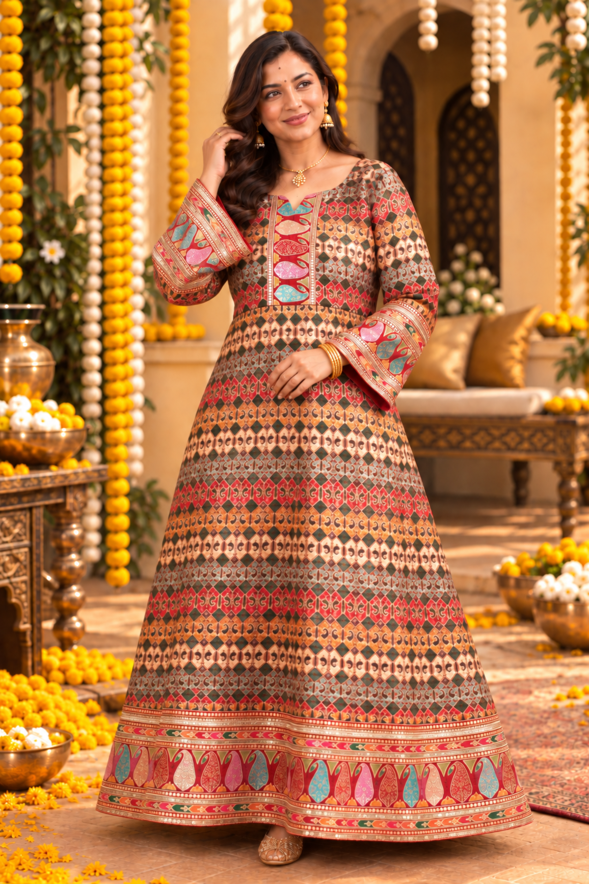 Mehfil-e-Maroon Jacquard Dress With Zari Work