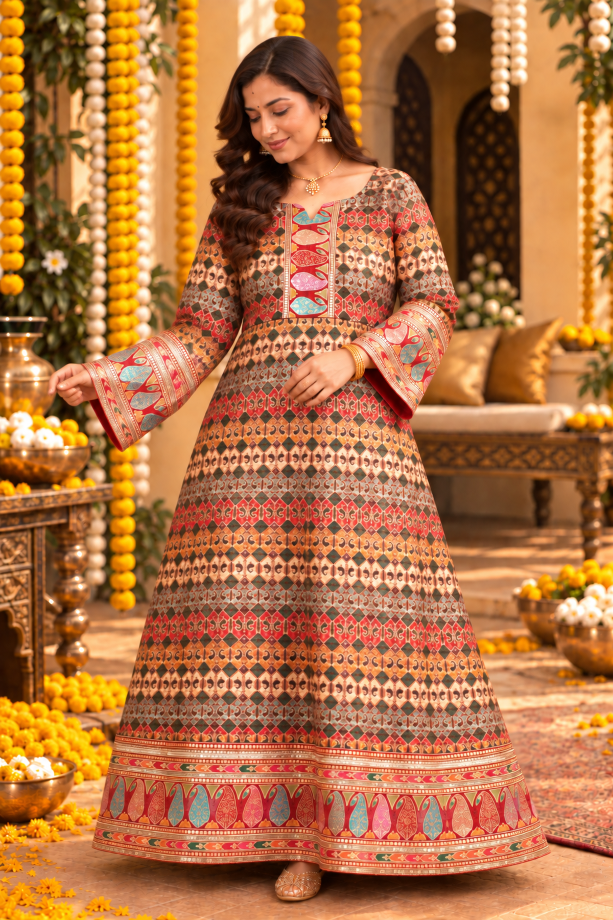 Mehfil-e-Maroon Jacquard Dress With Zari Work