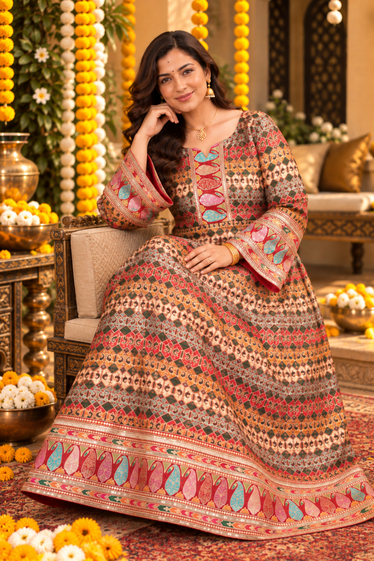 Mehfil-e-Maroon Jacquard Dress With Zari Work