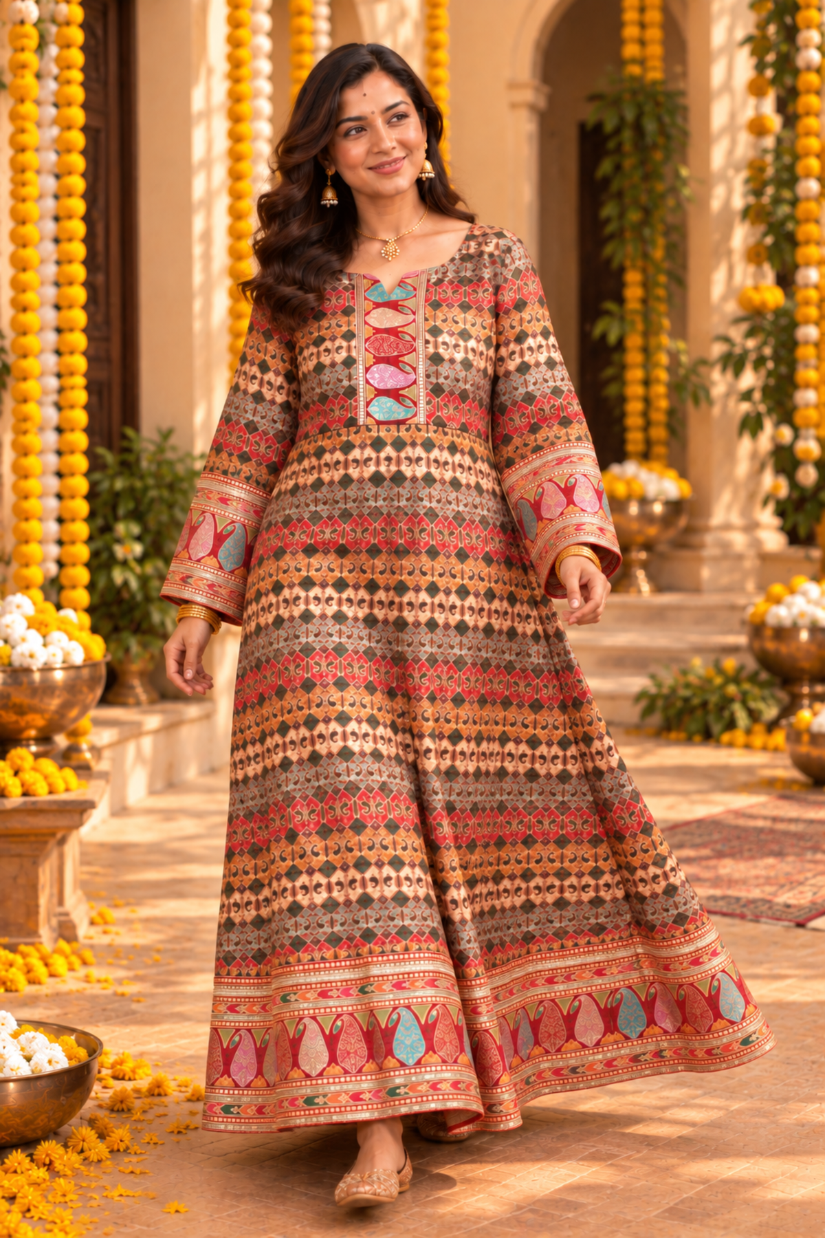 Mehfil-e-Maroon Jacquard Dress With Zari Work