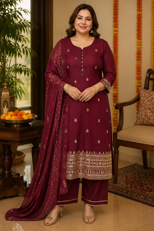 Mastaani Maroon Embroidered Fancy Suit