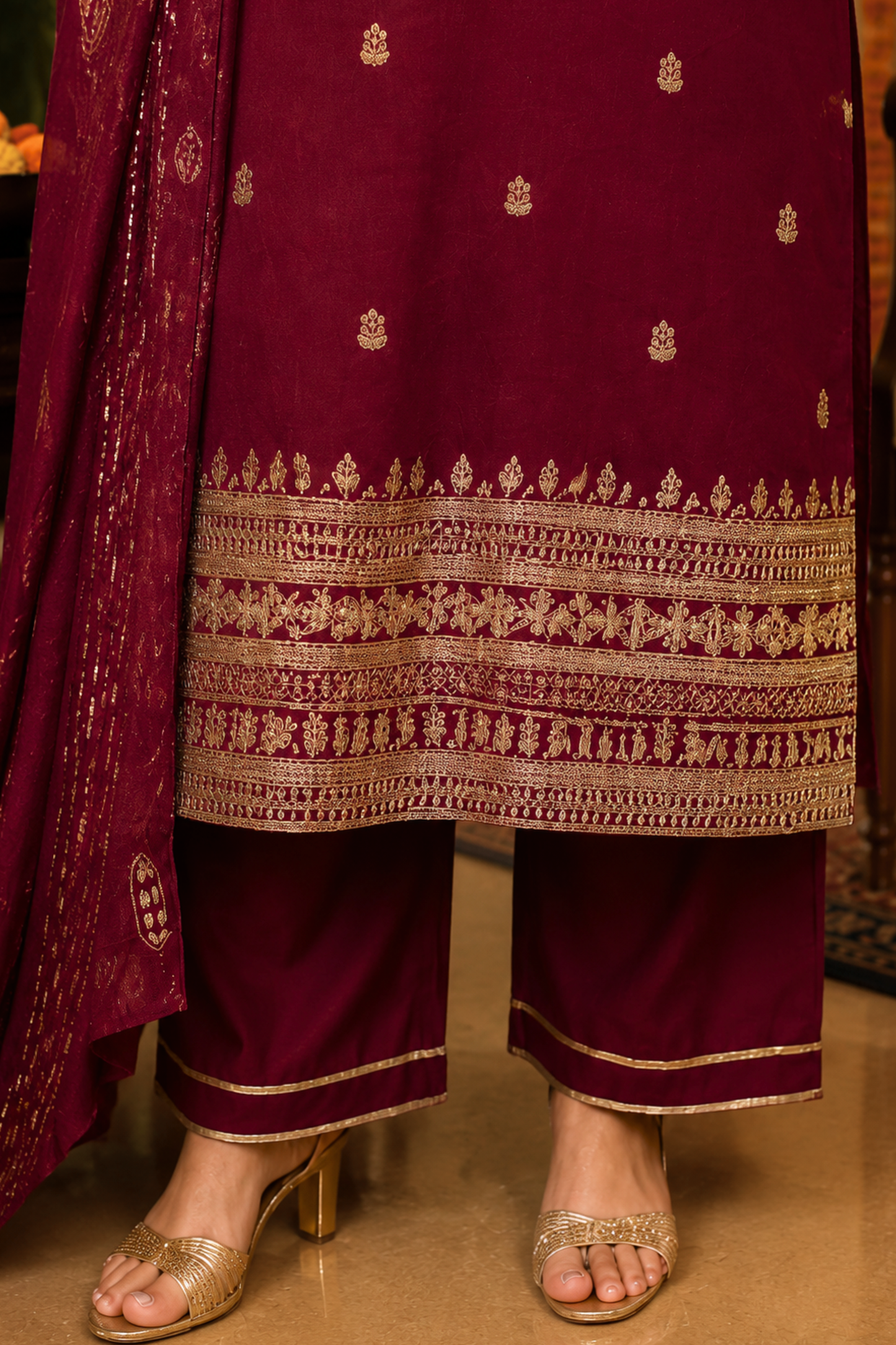Mastaani Maroon Embroidered Fancy Suit
