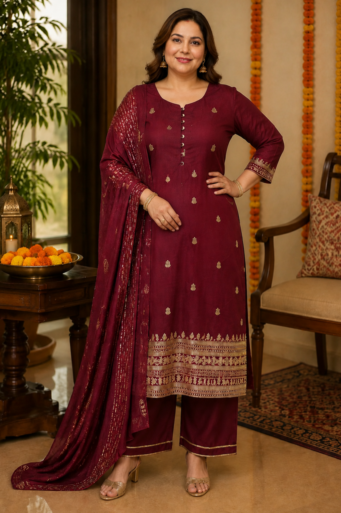 Mastaani Maroon Embroidered Fancy Suit