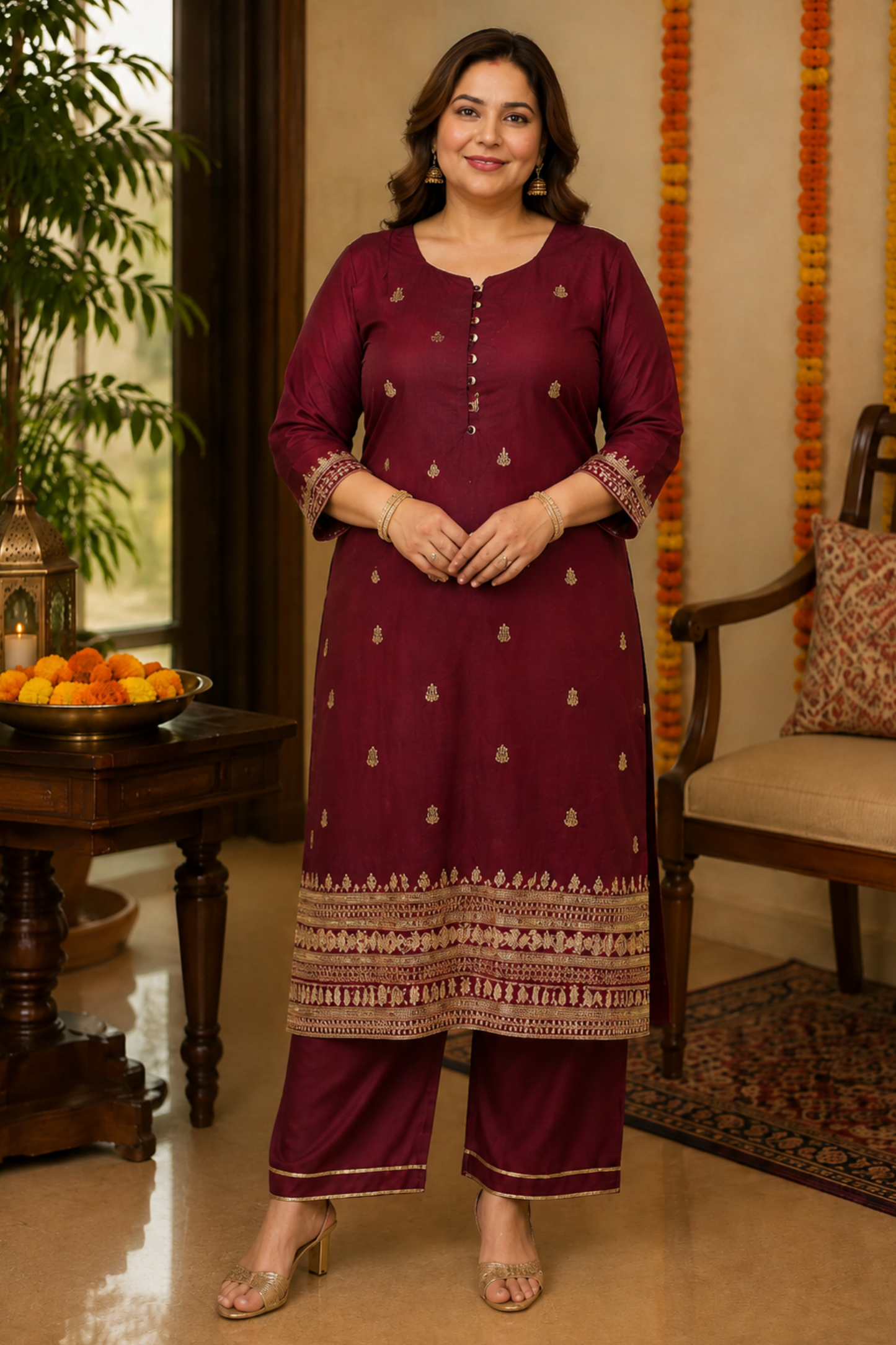 Mastaani Maroon Embroidered Fancy Suit