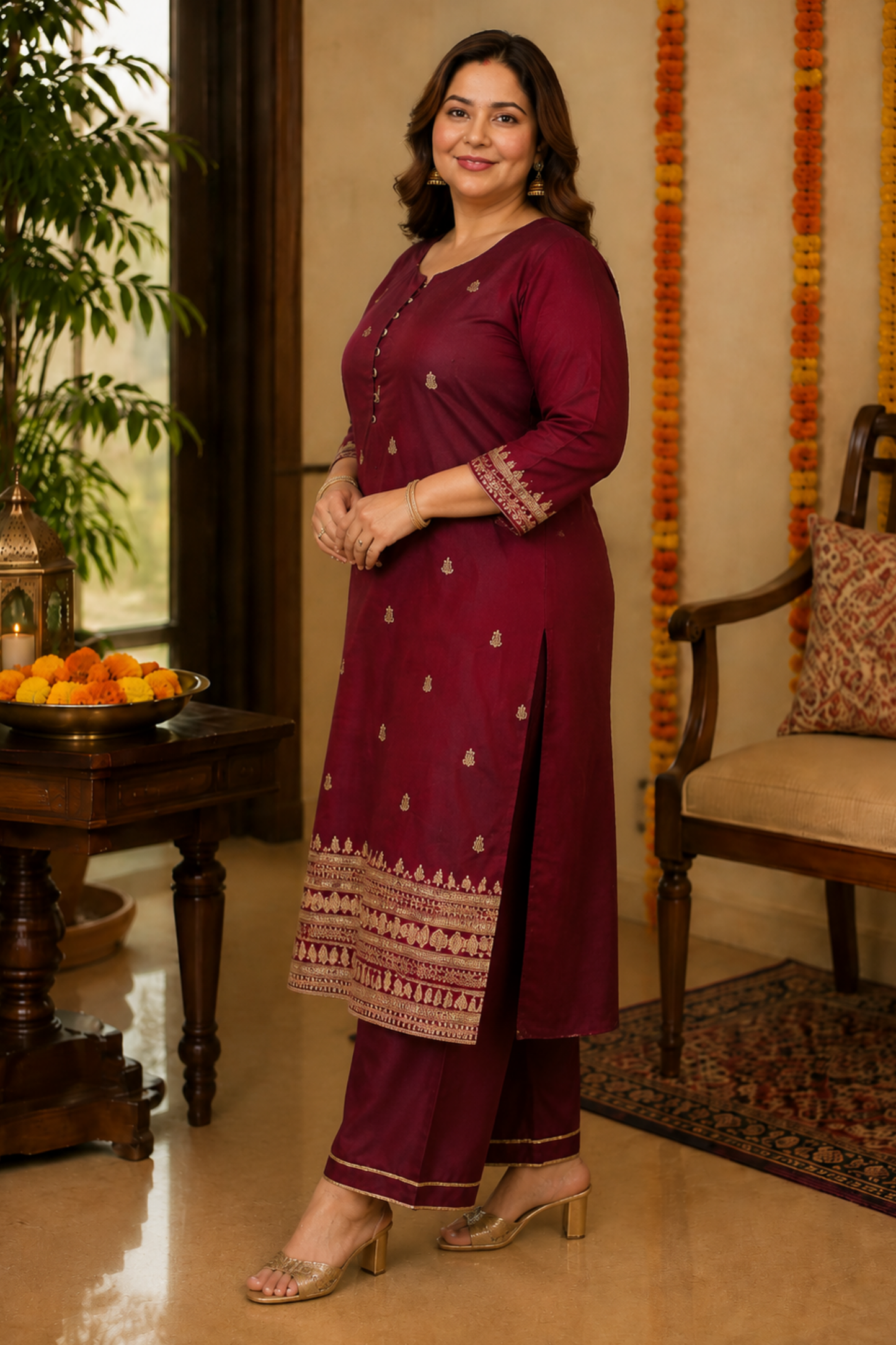 Mastaani Maroon Embroidered Fancy Suit
