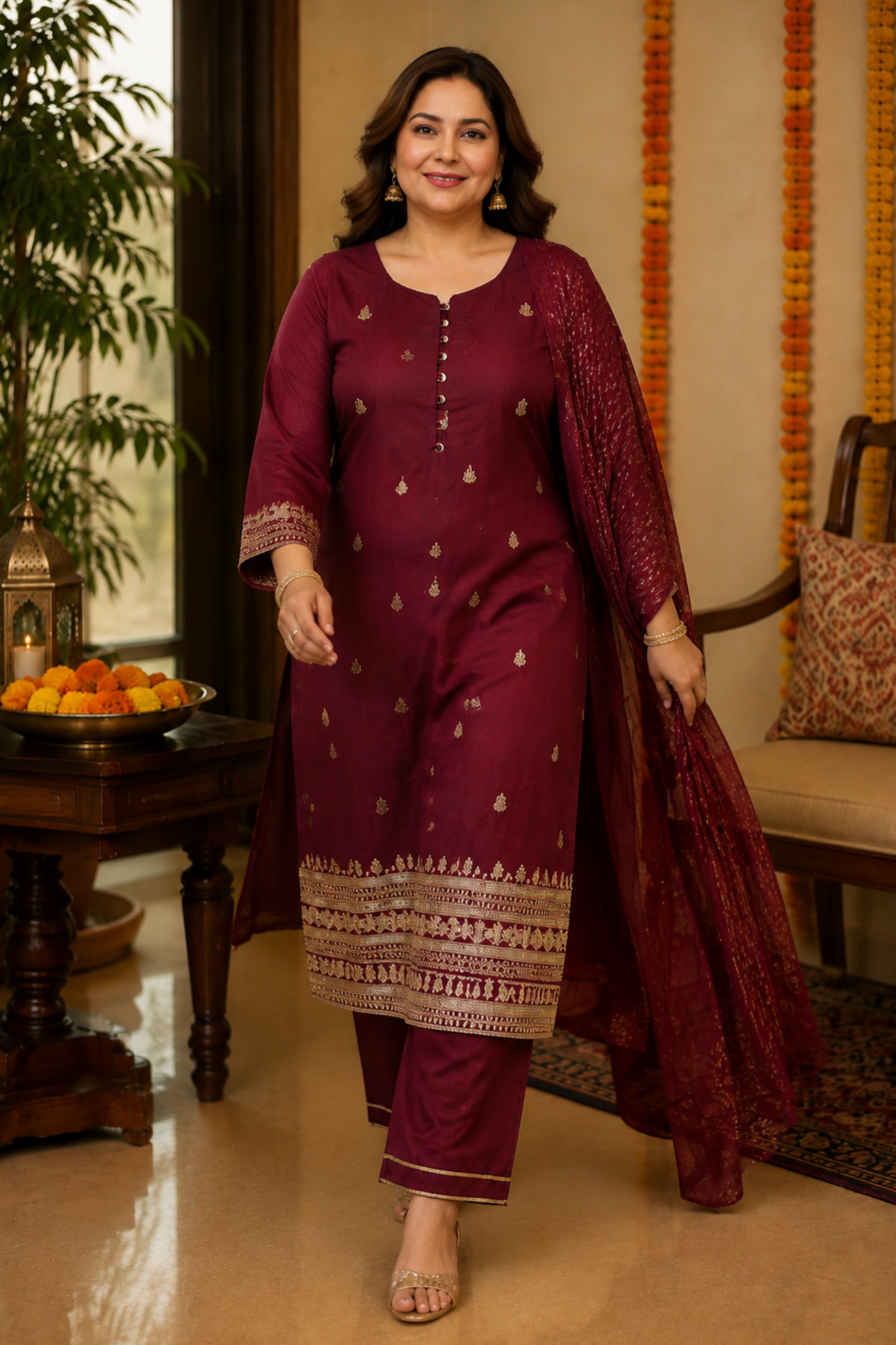 Mastaani Maroon Embroidered Fancy Suit