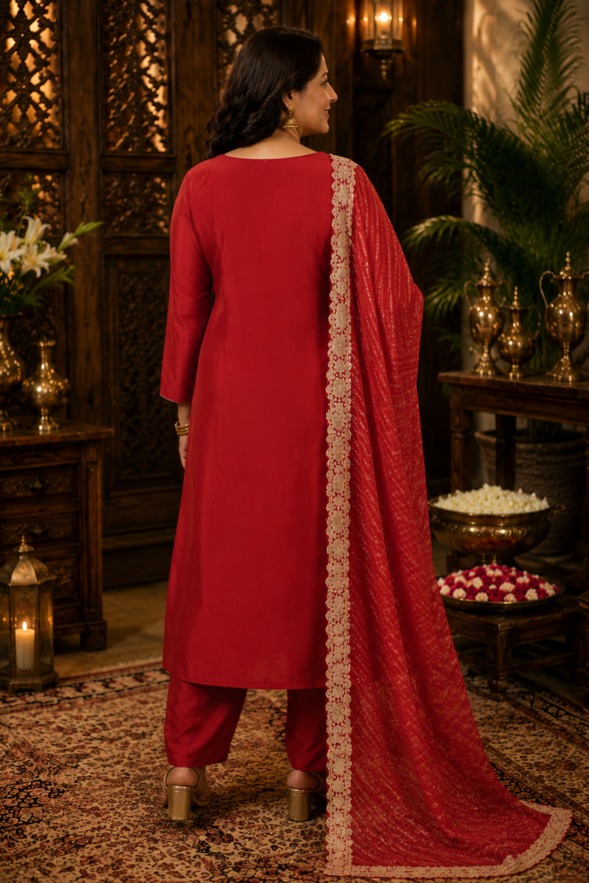 Aarisha Red Suit Set With Zari Embroidery