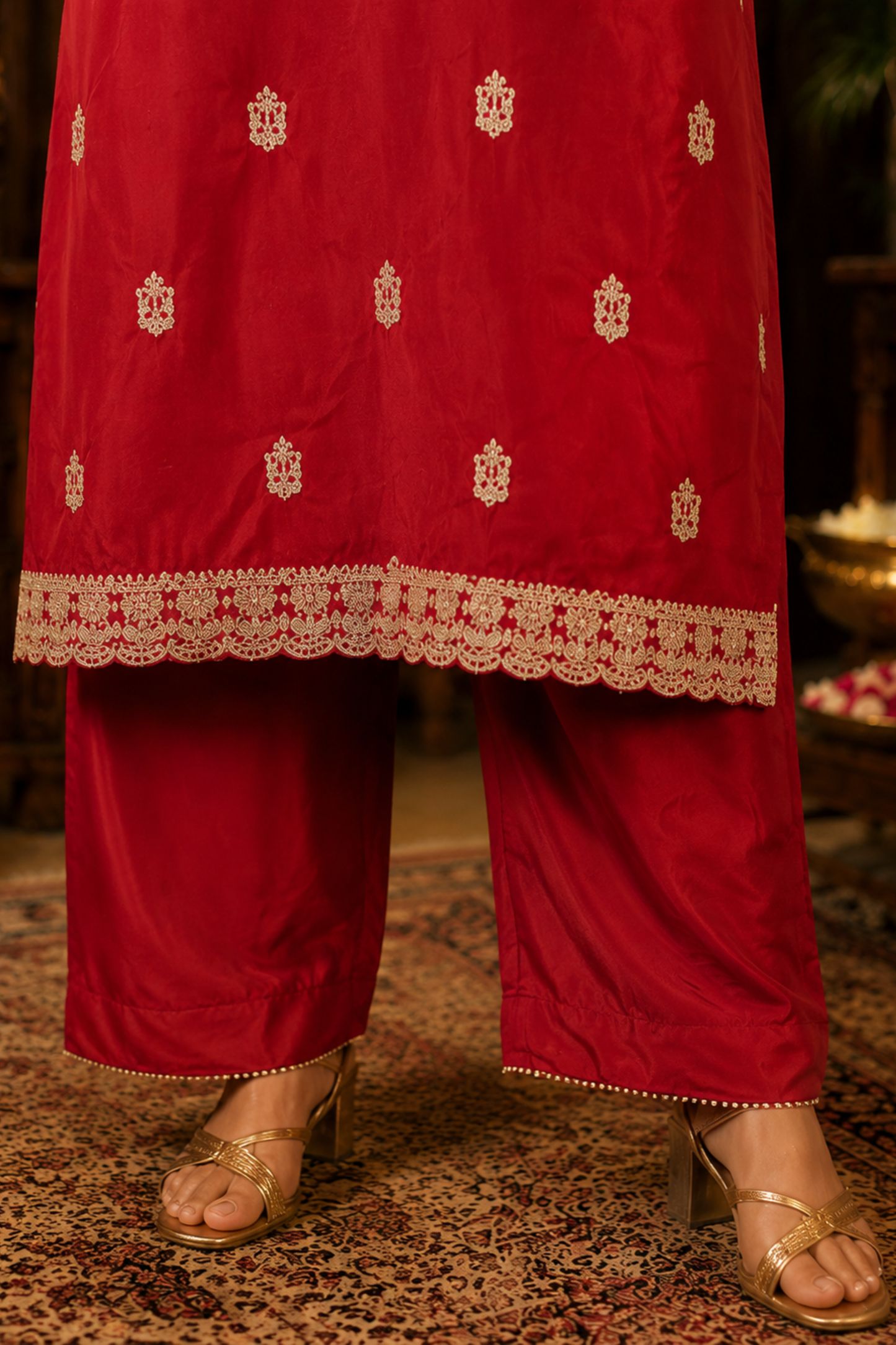 Aarisha Red Suit Set With Zari Embroidery