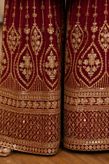 Maroon Merlot Embroidered Georgette Suit