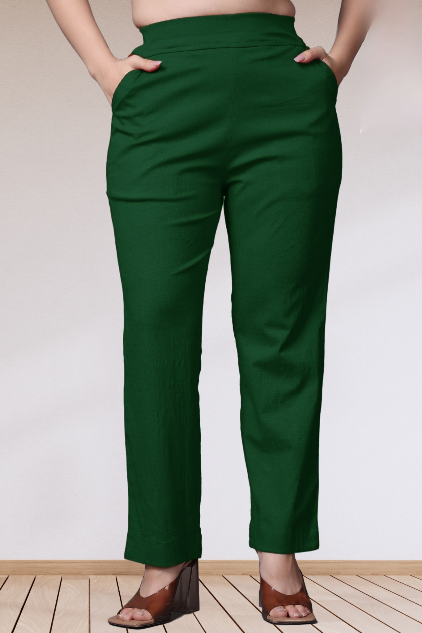 Bottle Green Lycra Slub Pants