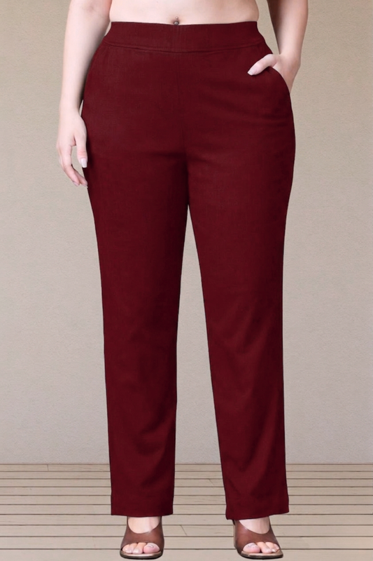 Maroon Lycra Slub Pants