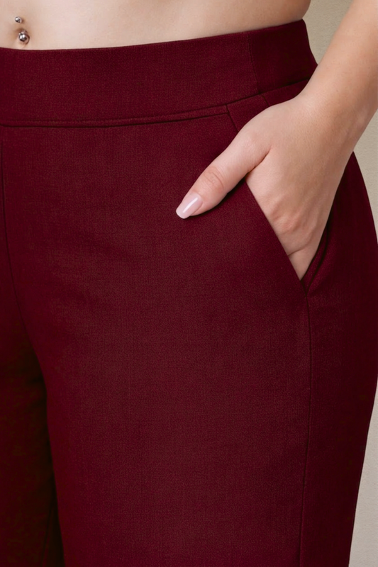 Maroon Lycra Slub Pants