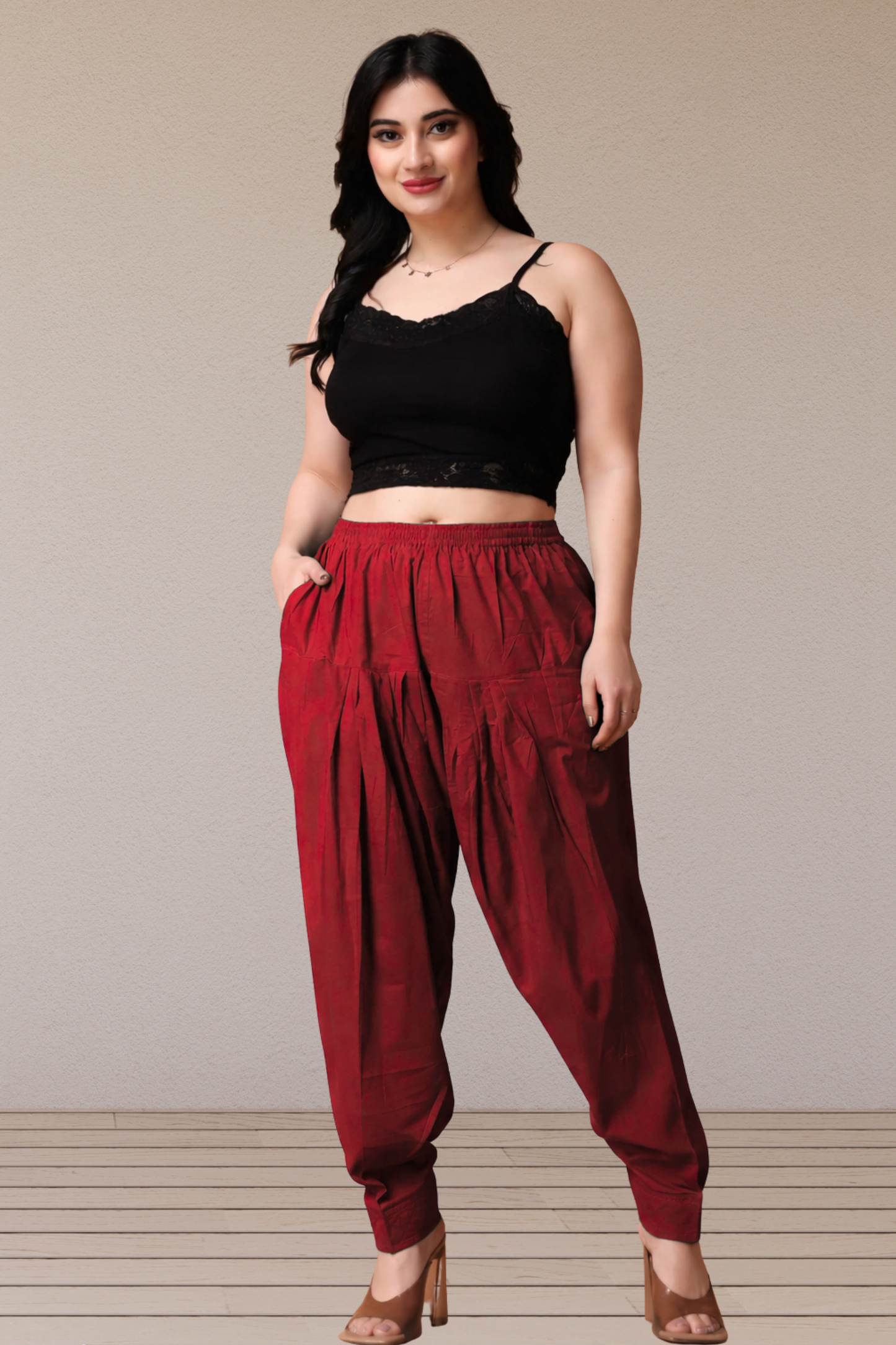 Maroon Pleated Cotton Salwar