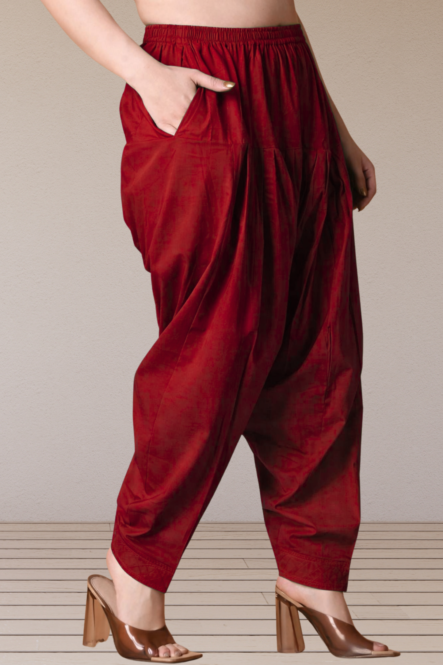 Maroon Pleated Cotton Salwar
