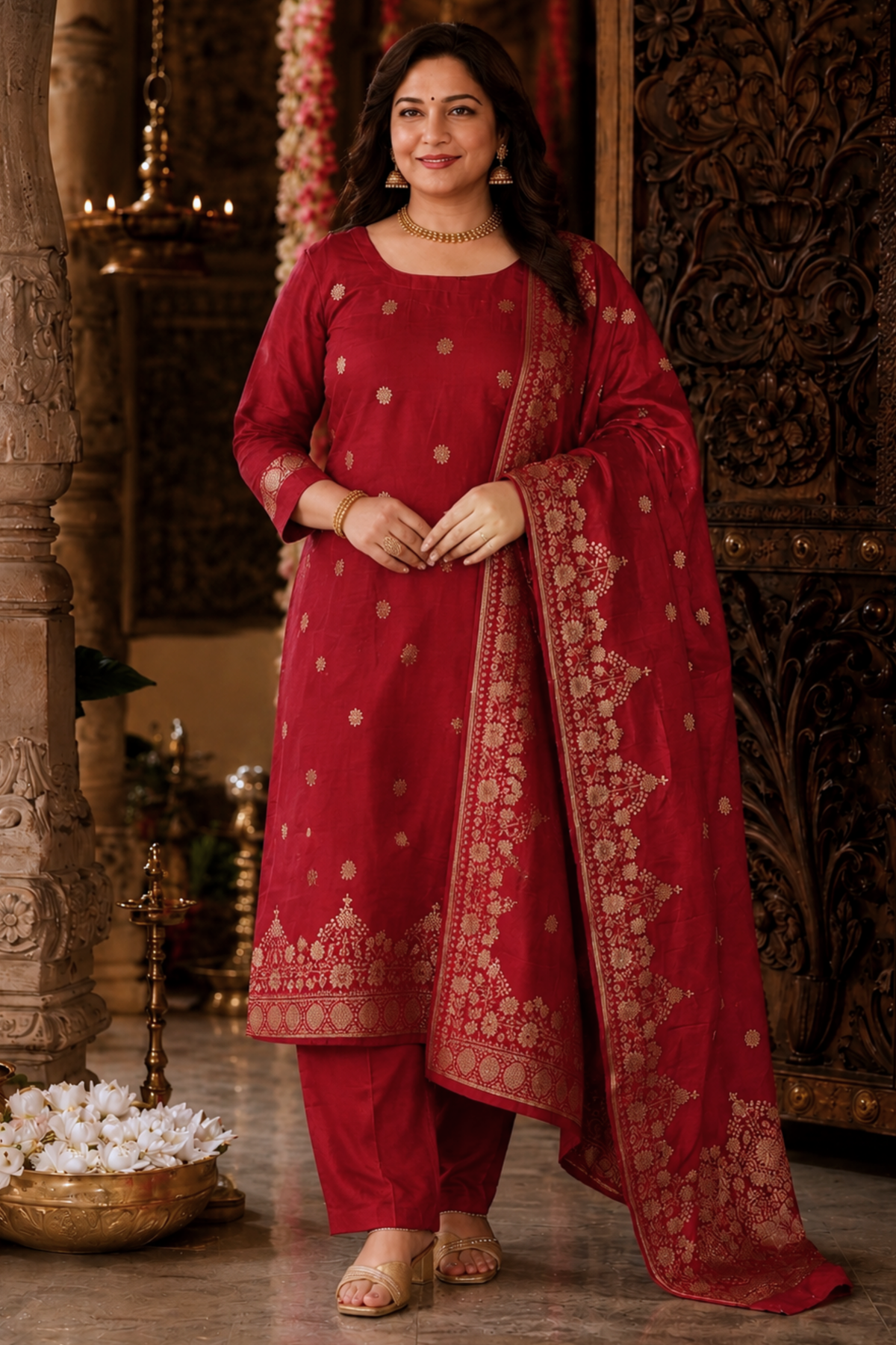 Vamika Maroon Jacquard Silk Suit