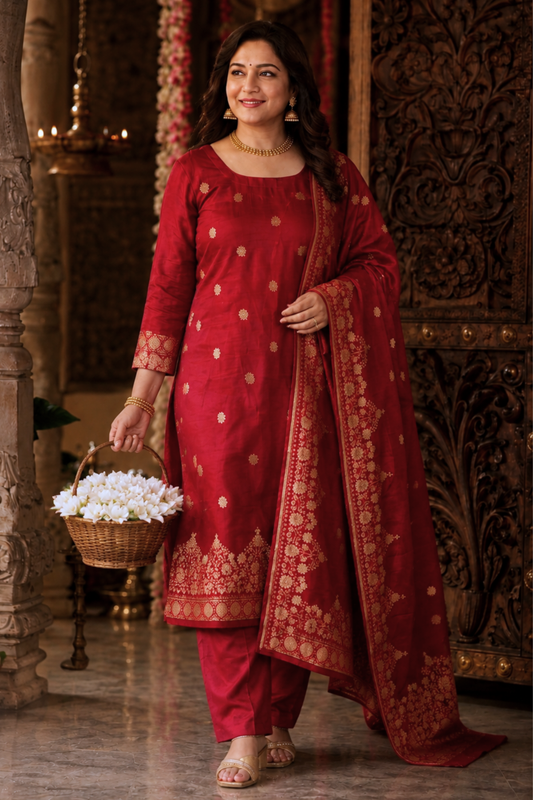 Vamika Maroon Jacquard Silk Suit