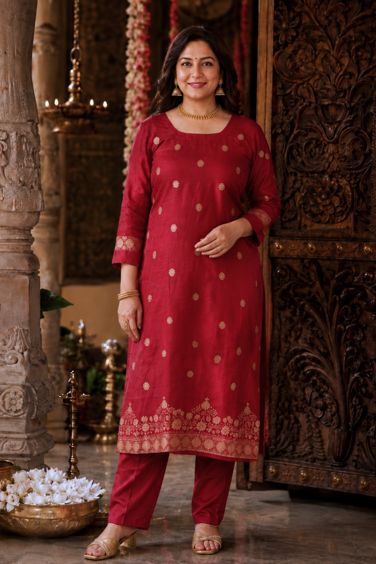 Vamika Maroon Jacquard Silk Suit