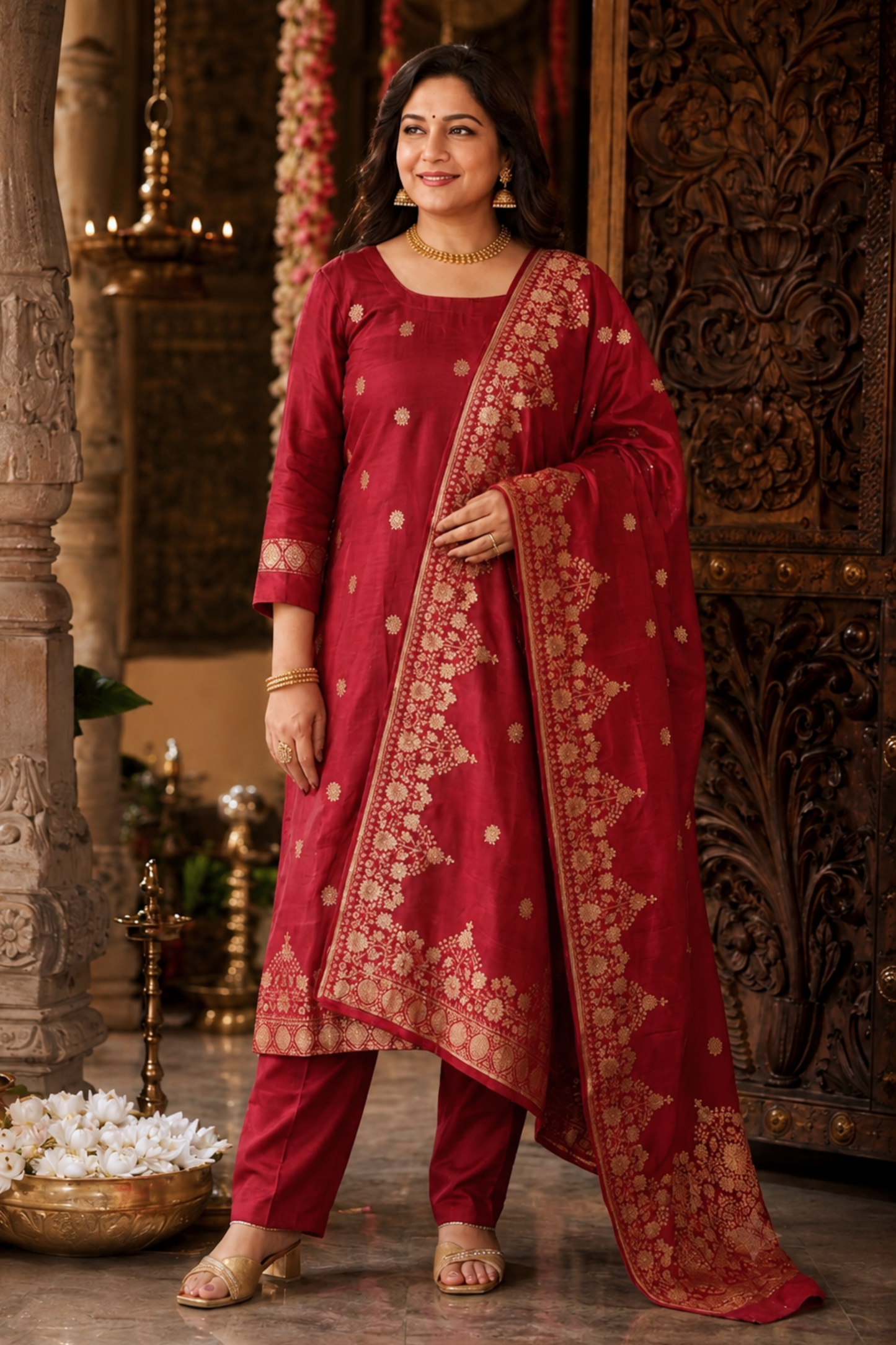 Vamika Maroon Jacquard Silk Suit