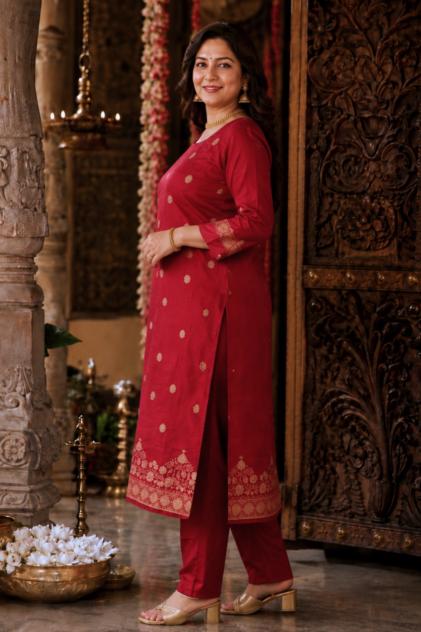 Vamika Maroon Jacquard Silk Suit
