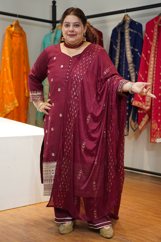 Mastaani Maroon Embroidered Fancy Suit