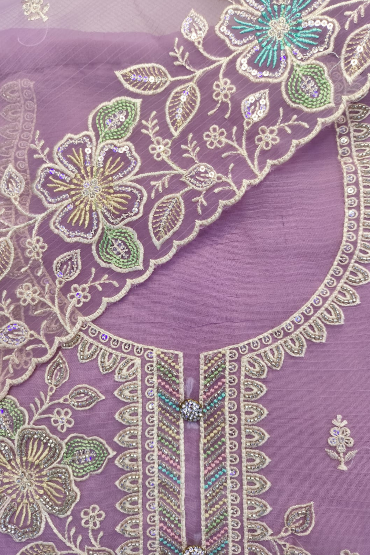 Mauve Crushed Organza Suit with Handwork