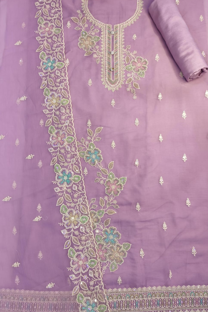 Mauve Crushed Organza Suit with Handwork