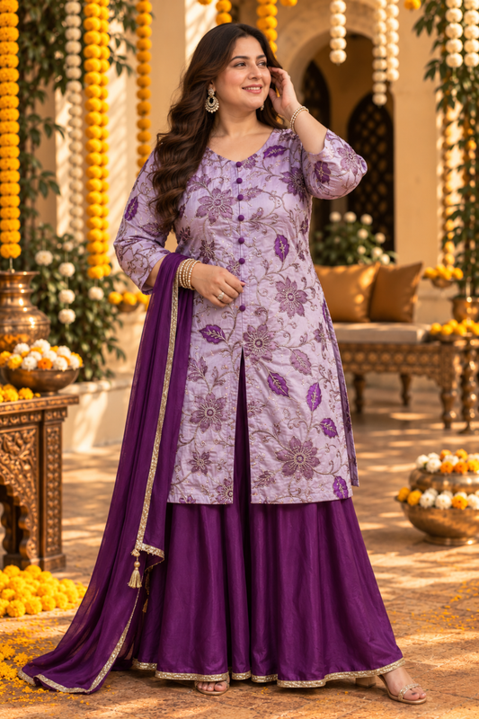 Navita Mauve Sharara Suit with Floral Motifs