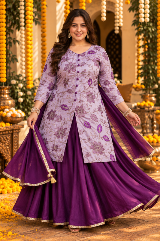 Navita Mauve Sharara Suit with Floral Motifs