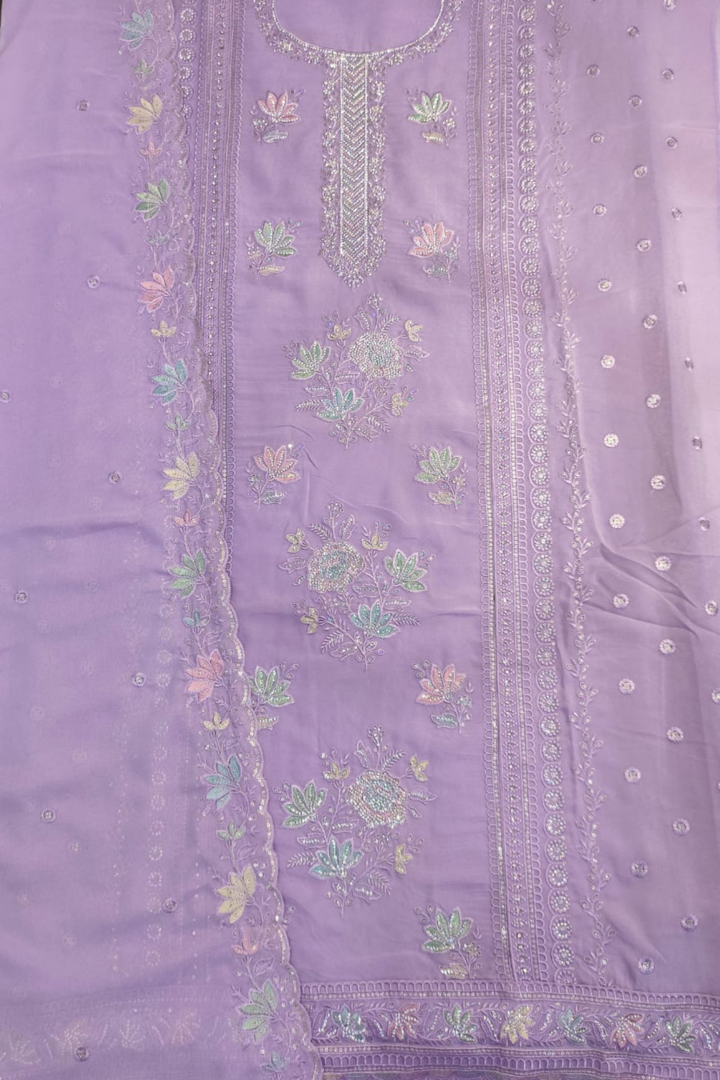 Mauve Georgette Suit with Stone Work
