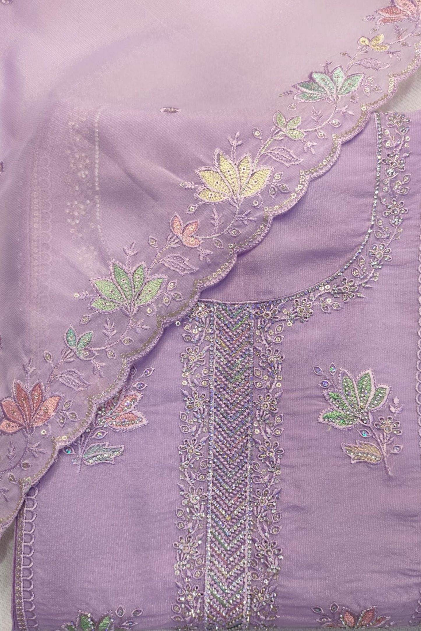 Mauve Georgette Suit with Stone Work
