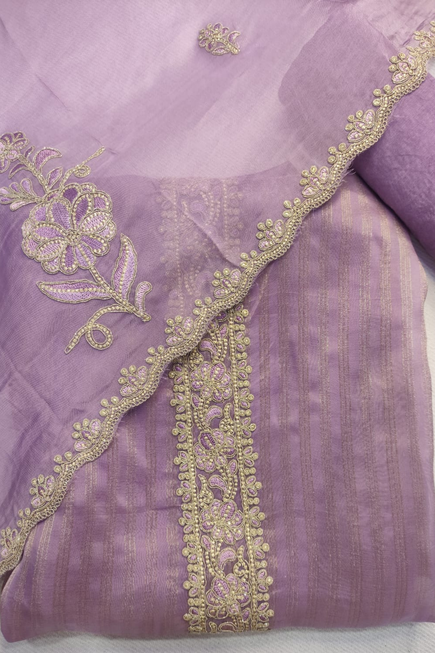 Mauve Organza Shimmer Unstitched Suit