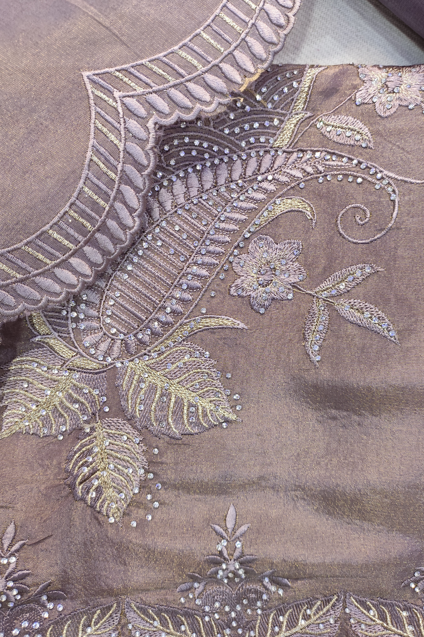 Mauve Shimmer Silk Suit With Swarovski Work